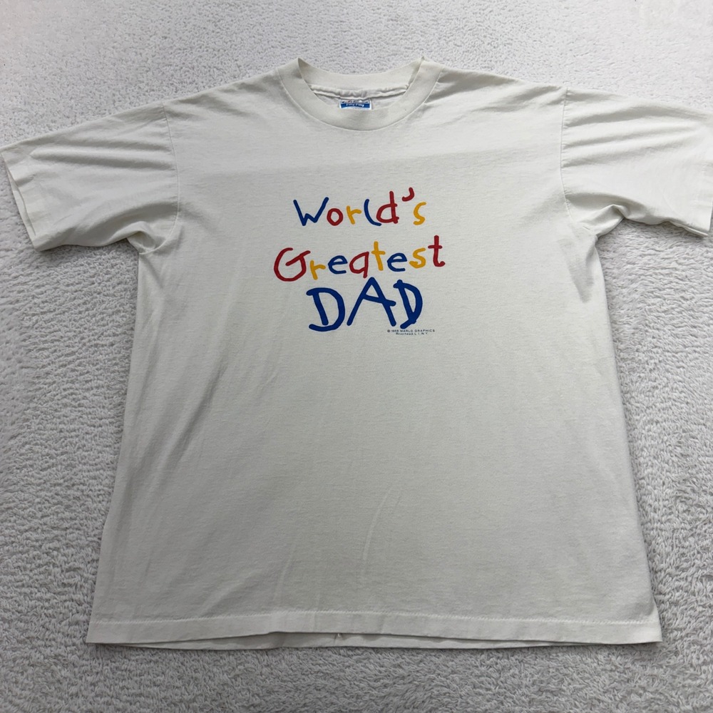 1988 Hanes Fifty Fifty Mens T Shirt World Greatest Dad Graphic White L Vintage